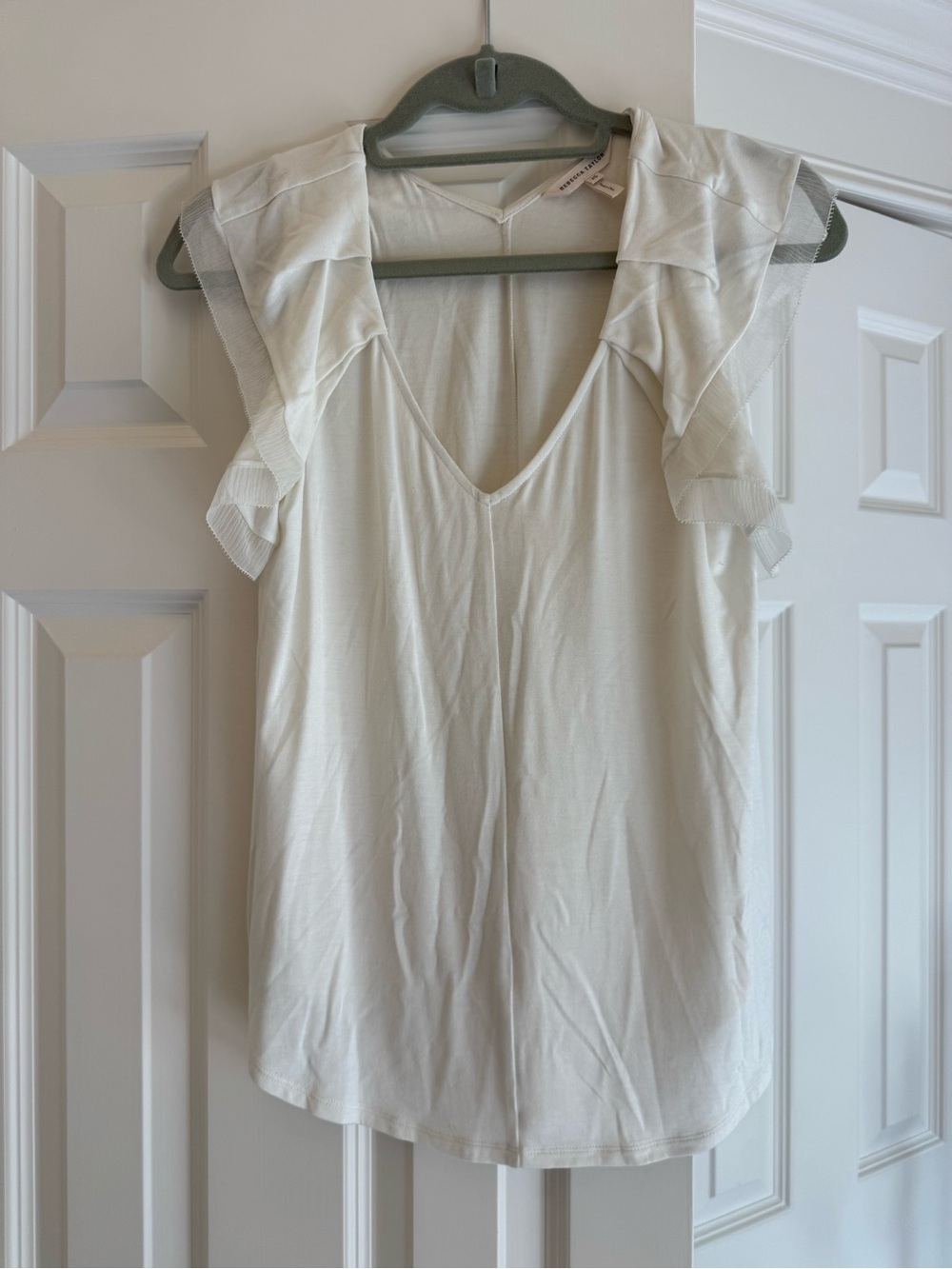 EUC Rebecca Taylor Cream Ruffle Sleeve V-Neck Top XS